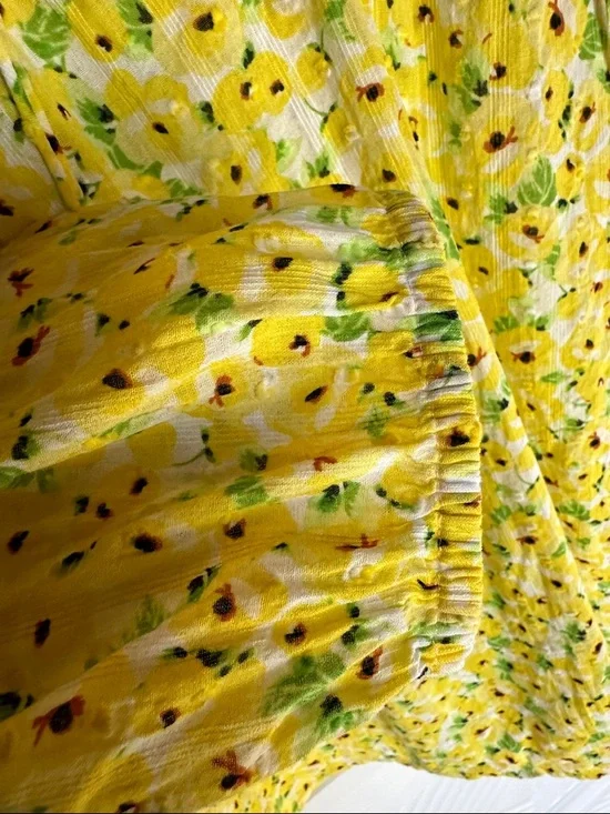 LOFT Yellow Floral Peasant Blouse with Tie - Picture 5 of 5